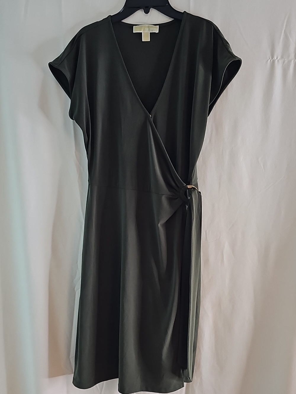 Michael Kors Olive Green Wrap Midi Dress with Side Tie